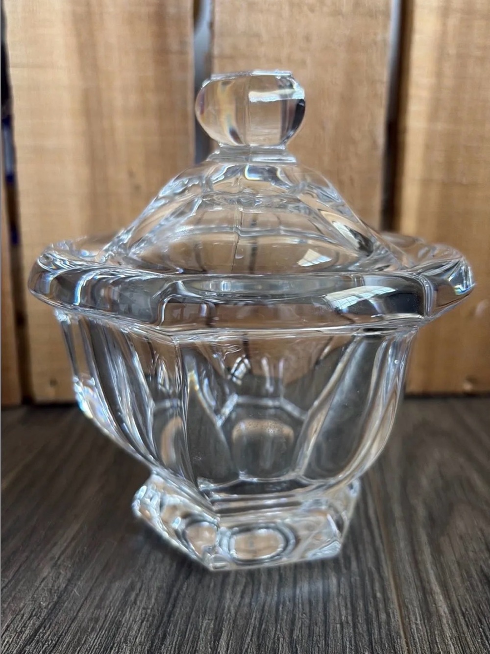 Vintage Baccarat Clear Crystal Lidded Jam Jar